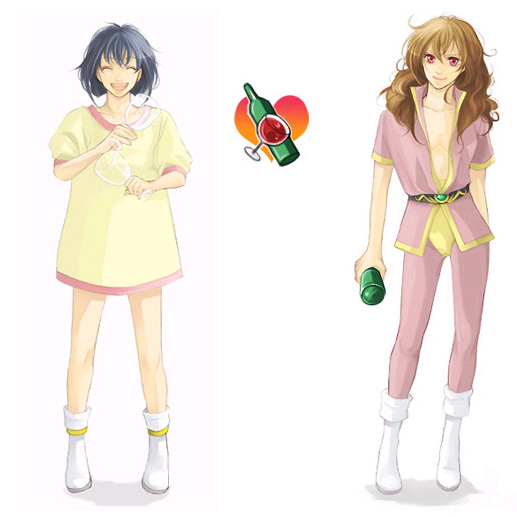amelia wil tesla seyruun, lina inverse, slayers, 2girls, boots, bottle, center opening, glass, happy, heart, knee boots, long hair, multiple girls, smile, undressing
