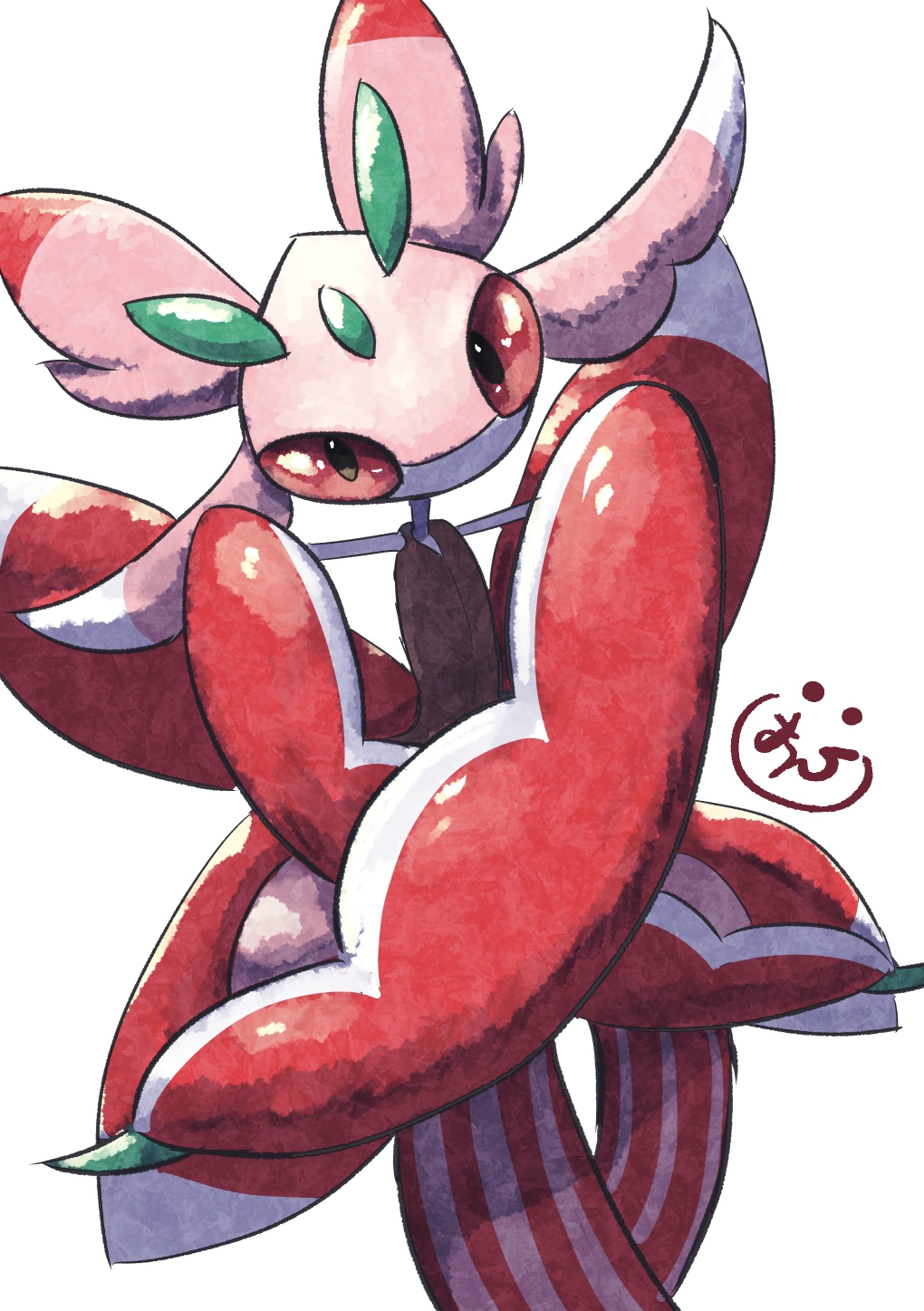 onepiece banbi, lurantis, nintendo, pokemon, commentary, highres, antennae, gen 7 pokemon, head tilt, pokemon (creature), pokemon focus, red eyes, simple background, solo, white background