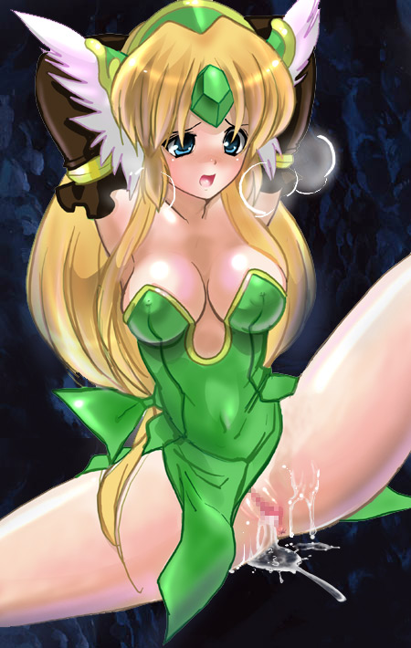 loco, riesz, seiken densetsu, seiken densetsu 3, 1girl, aftersex, bdsm, blonde hair, blue eyes, blush, bondage, bound, breath, censored, cum, cum in pussy, elbow gloves, female focus, gloves, long hair, pussy, pussy juice, solo
