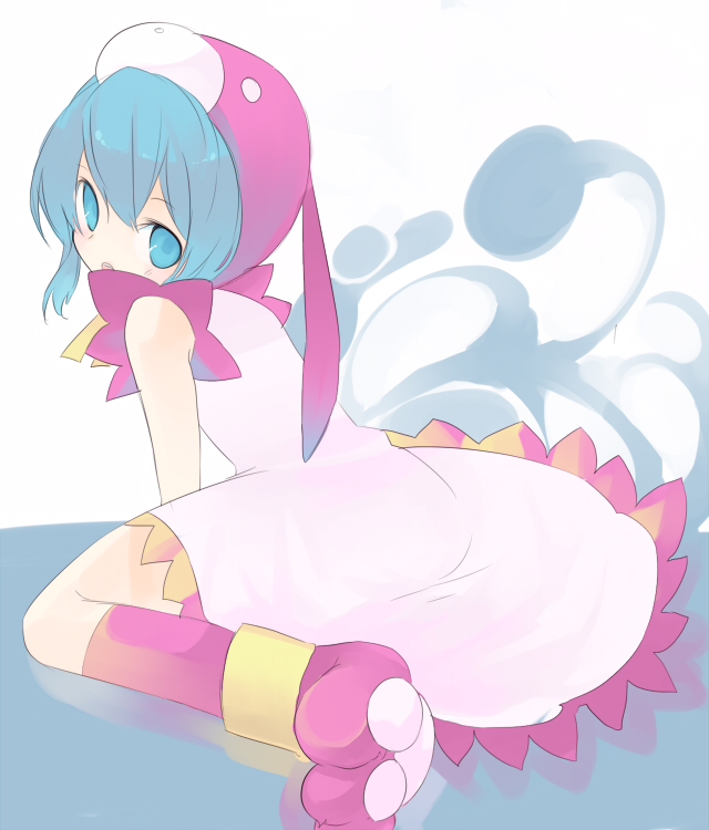 k (li), bad id, bad pixiv id, animal ears, blue eyes, blue hair, panties, rabbit ears, solo, underwear