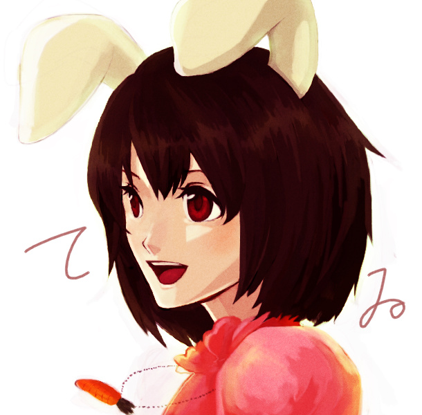 nirco, parabox131, inaba tewi, touhou, bad id, bad pixiv id, 1girl, animal ears, black hair, female focus, jewelry, necklace, rabbit ears, red eyes, short hair, smile, solo
