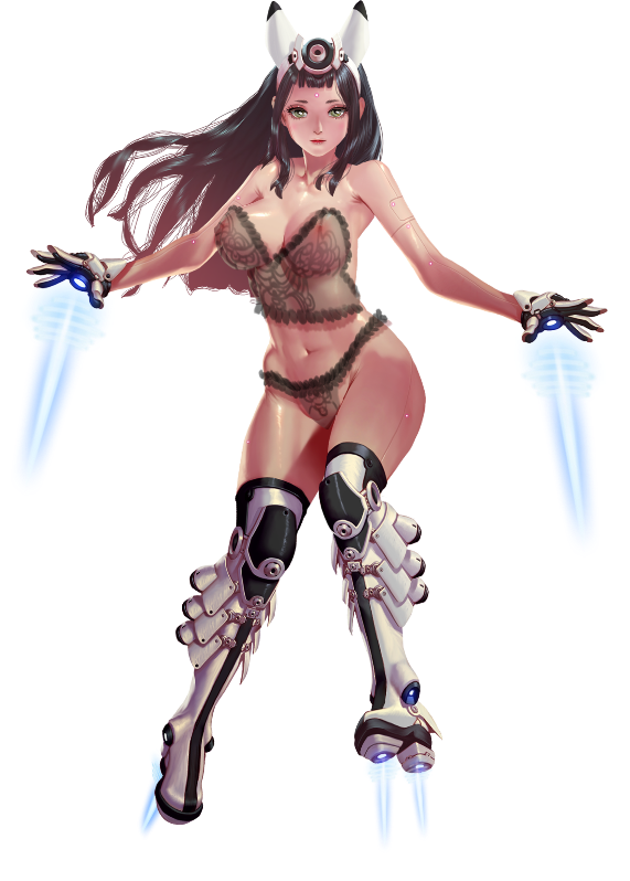 crystal maiden (series), artist request, game cg, official art, variant set, 1girl, bare arms, bare hips, bare shoulders, bra, breasts, brown hair, cleavage, closed mouth, covered erect nipples, cyborg, eve (crystal maidens), floating, frilled bra, frilled panties, frills, full body, green eyes, groin, navel, panties, see-through bra, see-through clothes, solo, transparent background, underwear