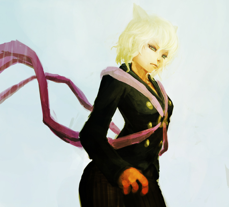 shotshell, neferpitou, hunter x hunter, 1boy, 1girl, animal ears, blonde hair, cat ears, female focus, other focus, solo, trap