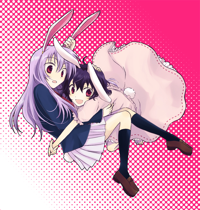 shima tokio, inaba tewi, reisen udongein inaba, touhou, bad id, bad pixiv id, 2girls, animal ears, female focus, multiple girls, rabbit ears, white background