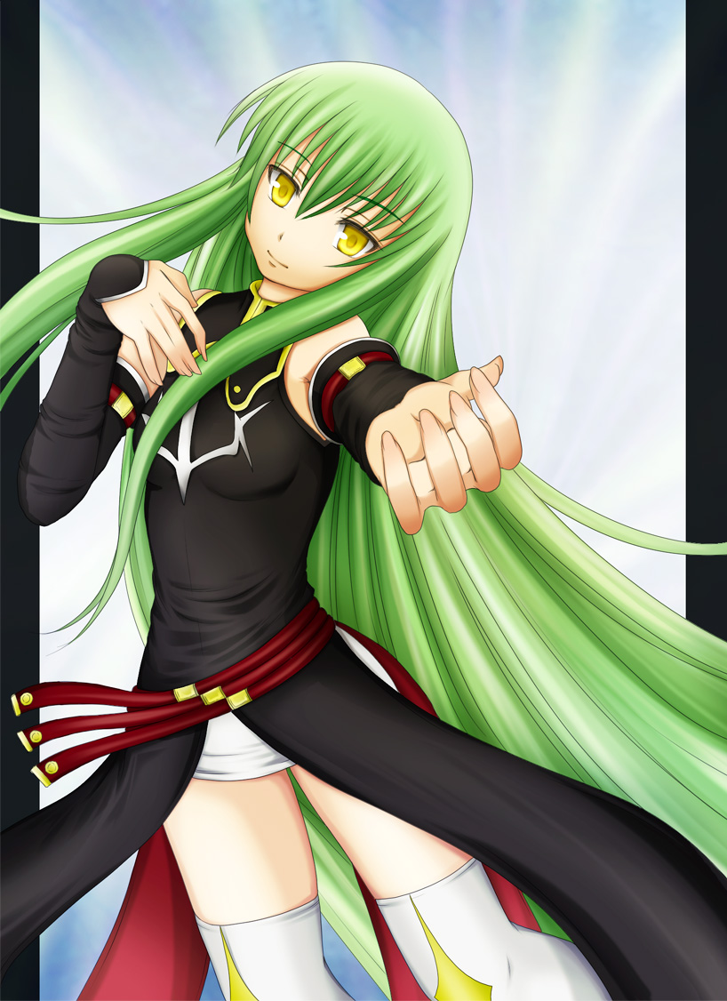 mazakura senju, c.c., code geass, bad id, bad pixiv id, tagme, 00s, green hair, solo, thighhighs, yellow eyes