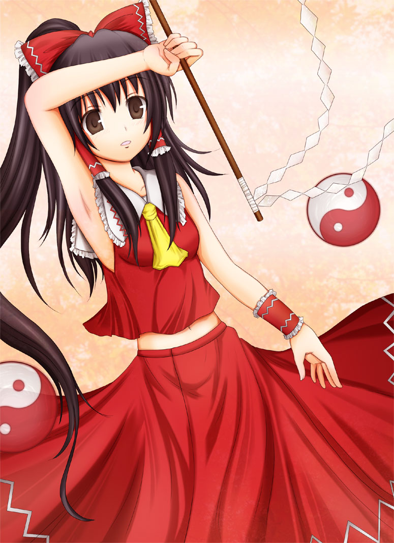 mazakura senju, hakurei reimu, imperishable night, touhou, bad id, bad pixiv id, 1girl, female focus, gohei, solo