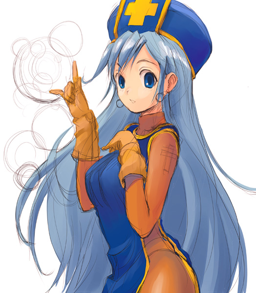 karuta, karuta (karutazia), priest (dq3), chunsoft, dragon quest, dragon quest iii, enix, 1girl, blue eyes, blue hair, bodysuit, female focus, gloves, hat, long hair, matching hair/eyes, mitre, solo, tabard