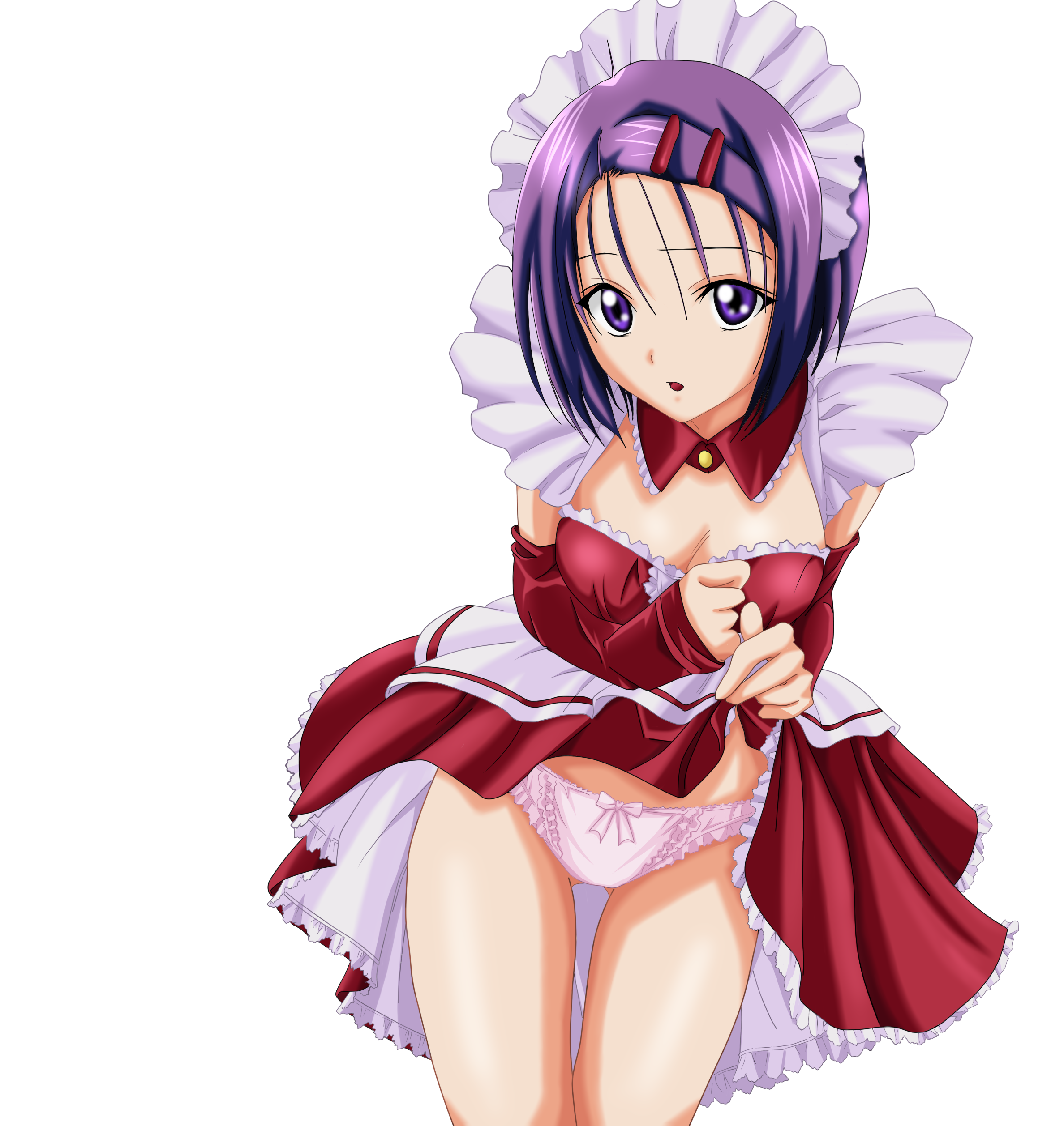 sairenji haruna, to love-ru, absurdres, derivative work, highres, vector trace, 00s, clothes lift, detached collar, elbow gloves, gloves, maid, panties, short hair, skirt, skirt lift, solo, transparent background, underwear