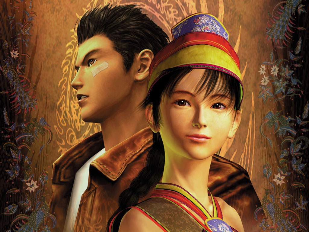 hazuki ryou, ling shen hua, shenmue, shenmue i, artist request, official art, official wallpaper, 1boy, 1girl, 3d, bandaid, black hair, braid, brown eyes, chinese clothes, hat, jacket, lipstick, makeup, red eyes, smile