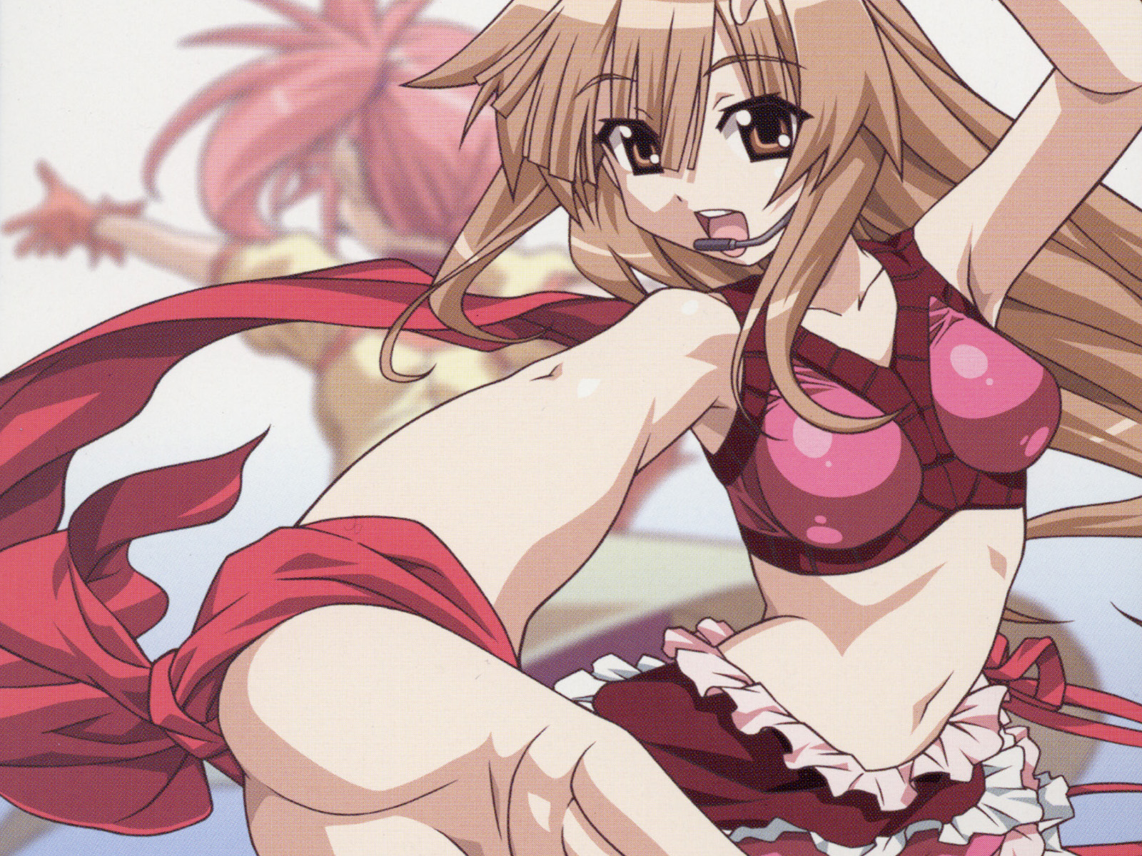 edomae lunar, seto sun, seto no hanayome, highres, 00s, 2girls, armpits, breasts, gradient background, headset, multiple girls