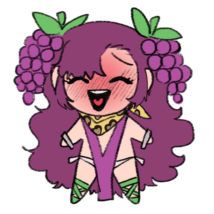 wanderjegson, dionysus (mythology), greek mythology, original, commentary, english commentary, 1girl, animal print, bare shoulders, blush, bracelet, closed eyes, dress, drunk, food, food-themed hair ornament, fruit, full-face blush, full body, genderswap, genderswap (mtf), grape hair ornament, grapes, hair ornament, halter dress, halterneck, heart, heart in mouth, jewelry, leopard print, leopard print scarf, long hair, multiple bracelets, open mouth, panties, pelvic curtain, plunging neckline, print scarf, purple dress, purple hair, revealing clothes, scarf, simple background, sleeveless, sleeveless dress, smile, solo focus, standing, teeth, underwear, upper teeth only, white background