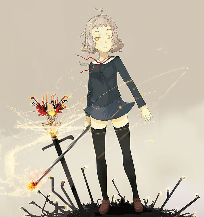 m-hit, original, tagme, school uniform, serafuku, solo, thighhighs, zettai ryouiki