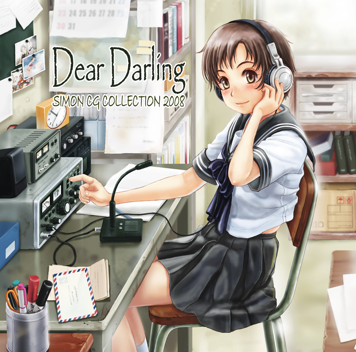 simon (kappa no kawanagare), original, tagme, 1girl, female focus, headphones, school uniform, serafuku, solo