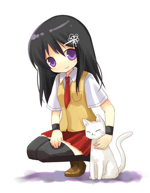 yuzuki (yuduame), 1girl, cat, female focus, school uniform, serafuku, solo, thighhighs, zettai ryouiki