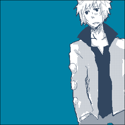 volkner (pokemon), nintendo, pokemon, lowres, 1boy, blue theme, gym leader, male focus, monochrome, oekaki, simple background, solo