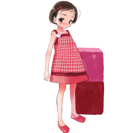 sasahara yuuki, 1girl, bare arms, blush, brown hair, child, dress, female focus, flat chest, no socks, shoes, solo, uwabaki