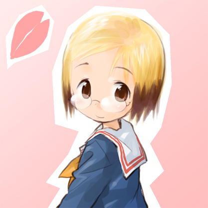 barasui, sakuragi matsuri, ichigo mashimaro, lowres, blonde hair, brown eyes, child, glasses, school uniform, serafuku, short hair, solo
