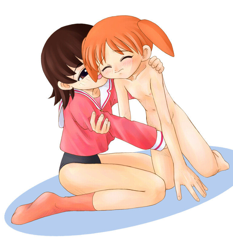 mihama chiyo, takino tomo, azumanga daiou, 2girls, age difference, clothed female nude female, clothed on nude, fingering, kodomo doushi, loli, multiple girls, nude, school uniform, serafuku, socks, yuri