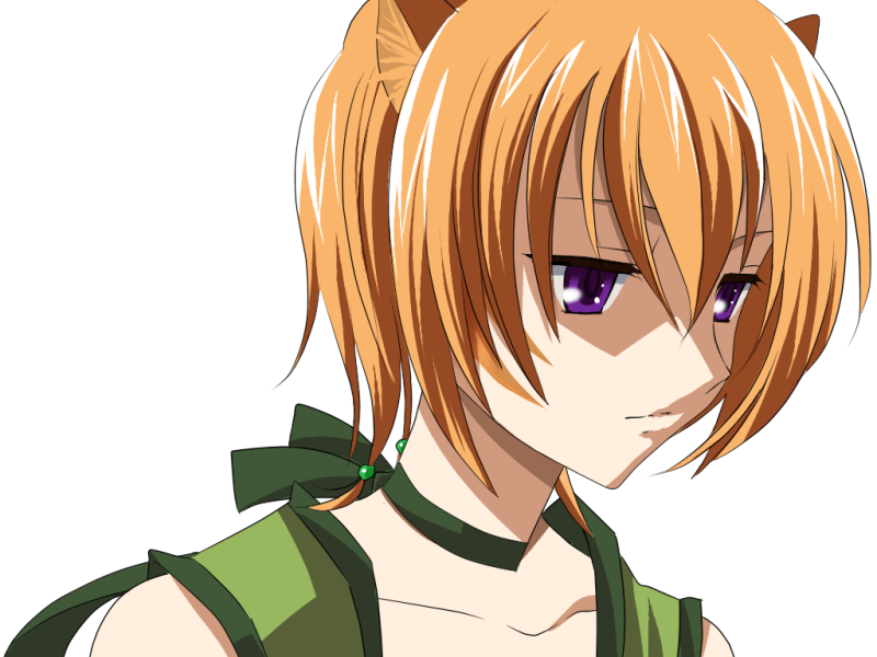 lethe (fire emblem), fire emblem, fire emblem: path of radiance, fire emblem: radiant dawn, nintendo, animal ears, blonde hair, cat ears, hair between eyes, laguz (race), orange hair, portrait, purple eyes, simple background, solo, white background