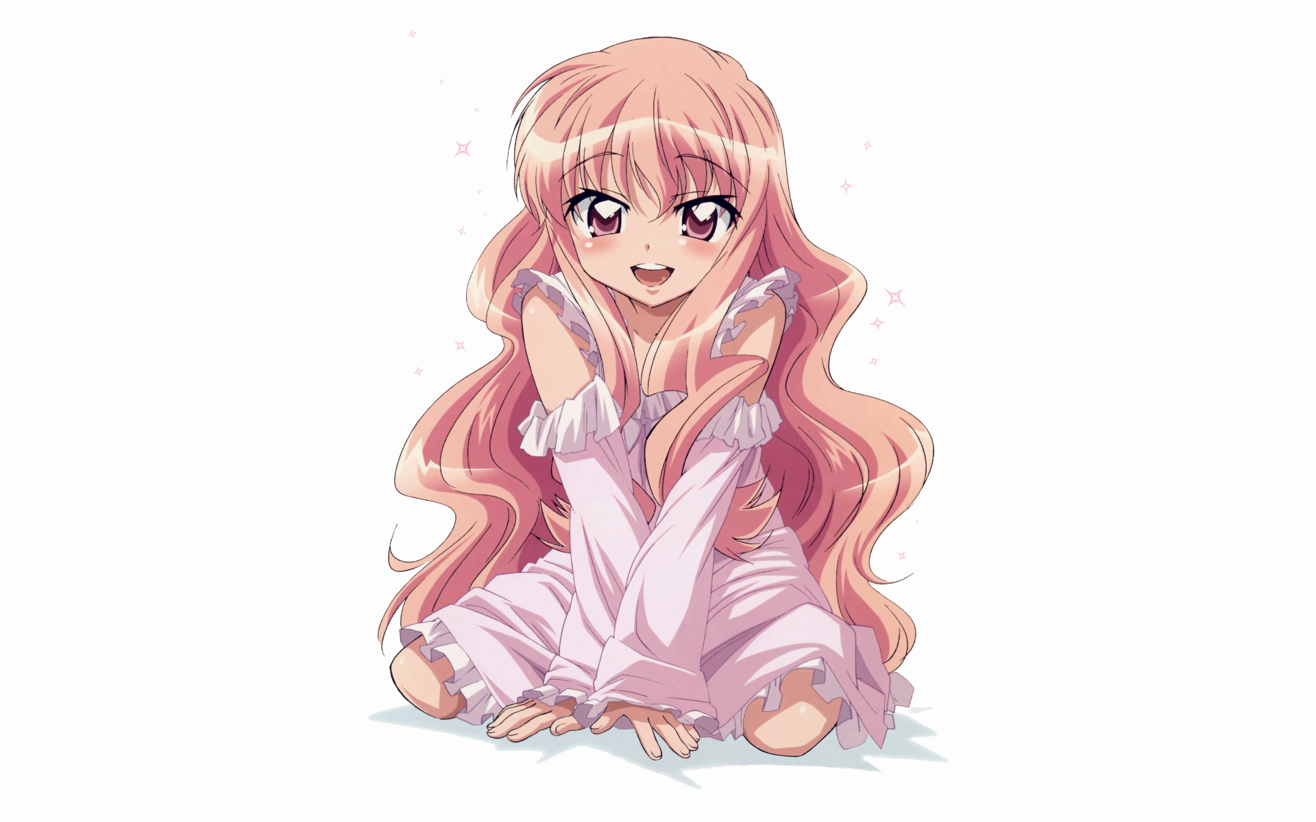 louise francoise le blanc de la valliere, zero no tsukaima, artist request, highres, 00s, :d, blush, happy, long hair, open mouth, pink eyes, pink hair, smile