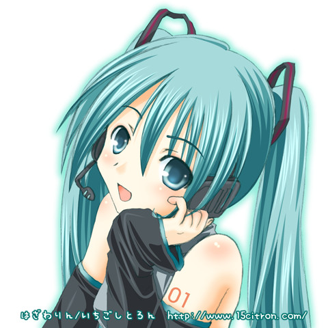 15citron, hatsune miku, vocaloid, lowres, 1girl, aqua hair, female focus, solo, twintails