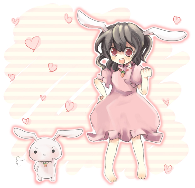 gochita, inaba tewi, touhou, bad id, bad pixiv id, 1girl, animal ears, barefoot, female focus, rabbit ears, solo, standing, white background