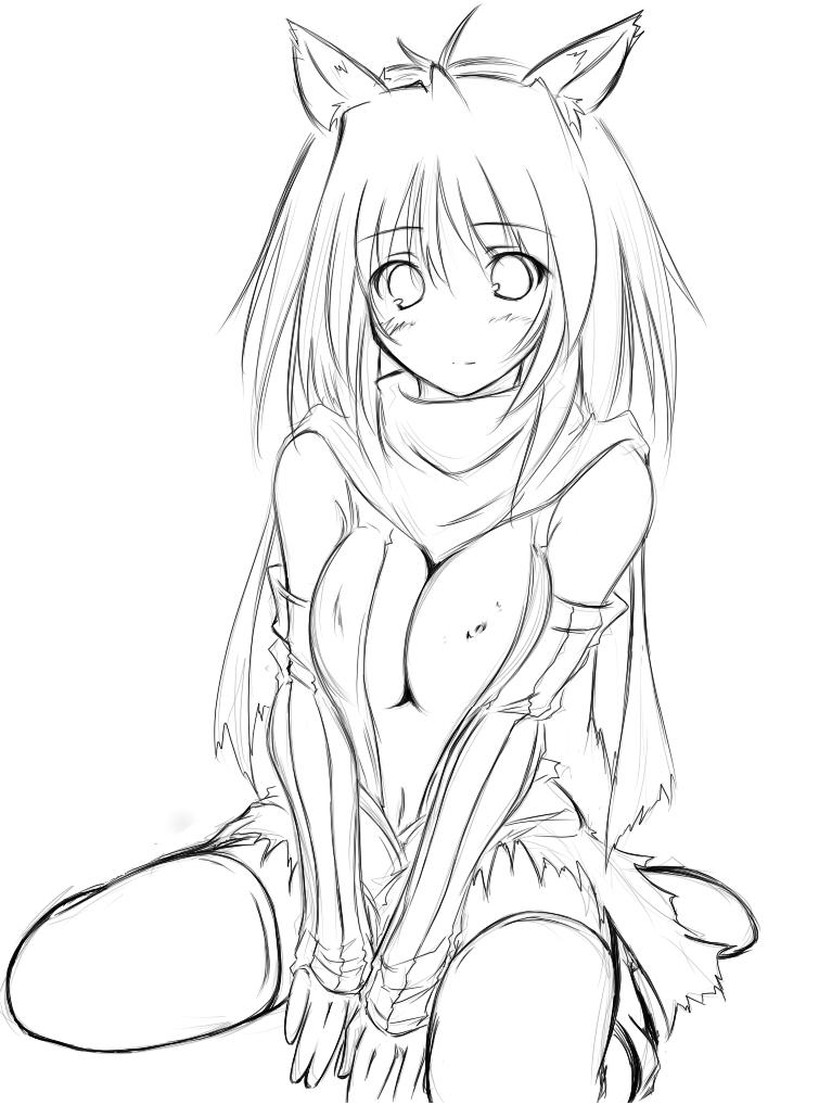 kaminagi (kaminagi-tei), assassin cross (ragnarok online), ragnarok online, 1girl, animal ears, breasts, elbow gloves, female focus, gloves, greyscale, large breasts, monochrome, nipple slip, nipples, solo, thighhighs