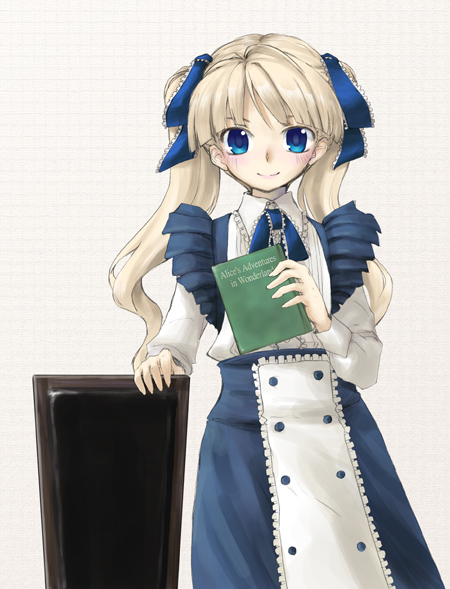 hakui ami, original, blonde hair, blue eyes, book, dress, solo, twintails