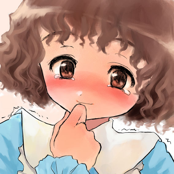 sasahara yuuki, tagme, blush, brown eyes, brown hair, solo, tears