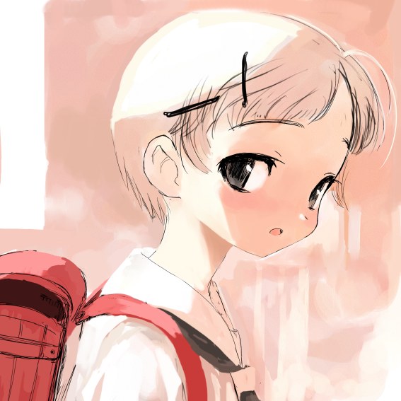 sasahara yuuki, backpack, bag, hair ornament, hairclip, randoseru, school uniform, serafuku, solo