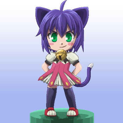 awa, midarezaki kyouka, kyouran kazoku nikki, lowres, 00s, 1girl, animal ears, bell, blue hair, cat ears, cat tail, female focus, green eyes, jaggy lines, oekaki, solo, tail, thighhighs