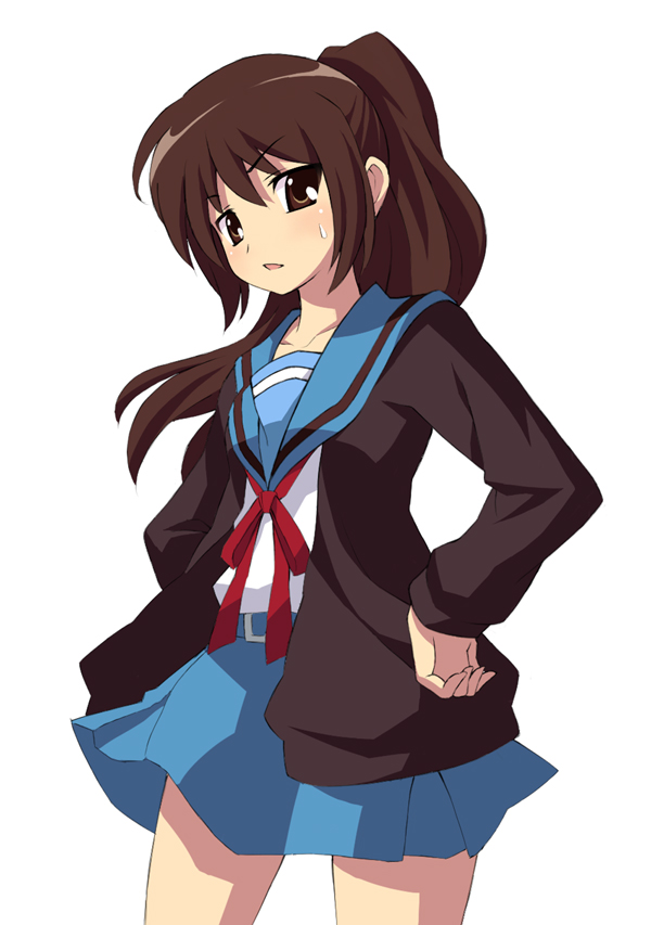 nemou, kyonko, suzumiya haruhi no yuuutsu, 00s, 1girl, female focus, genderswap, genderswap (mtf), ponytail, school uniform, serafuku, solo