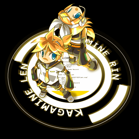 kurokawa (shock sounds), kagamine len, kagamine rin, vocaloid, 1boy, 1girl, brother and sister, siblings, twins