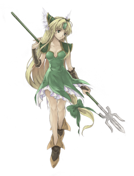 riesz, seiken densetsu, seiken densetsu 3, blonde hair, bow, green eyes, hair bow, long hair, polearm, spear, weapon