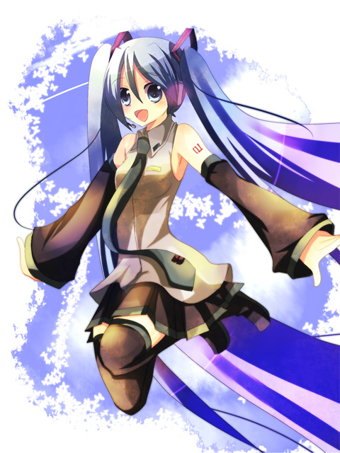 kokoro na, hatsune miku, vocaloid, bad id, bad pixiv id, tagme, long hair, necktie, solo, thighhighs, twintails, very long hair