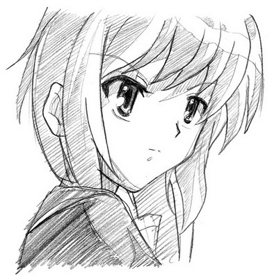 r-yeah, nagato yuki, suzumiya haruhi no yuuutsu, lowres, 00s, greyscale, monochrome, sketch, solo
