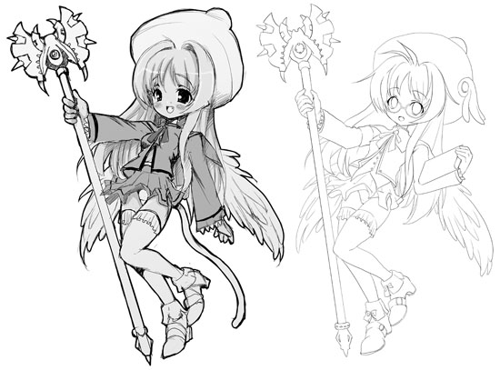 pikazo, tagme, 1girl, fantasy, greyscale, monochrome, thighhighs