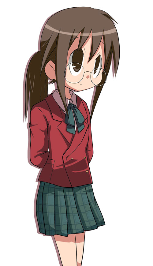 shirika, yamaguchi kisaragi, ga geijutsuka art design class, 00s, 1girl, blazer, brown eyes, brown hair, female focus, glasses, jacket, school uniform, solo