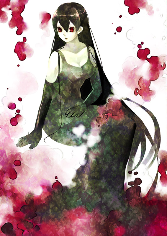 yoko (shiocolor), chronica, sound horizon, bad id, bad pixiv id, black hair, dress, elbow gloves, gloves, long hair, red eyes, siomusubi, solo