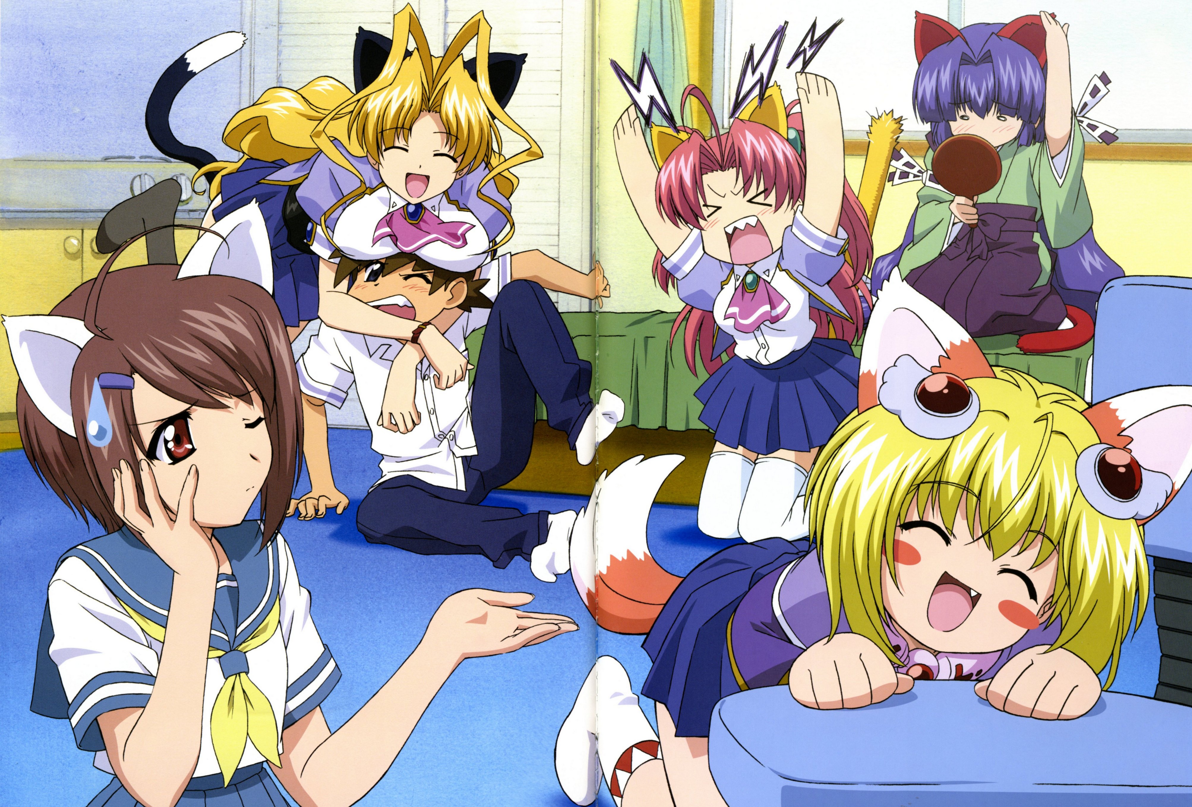 kamishiro rin, kazetsubaki kuriko, kurioka maiho, miyama yuuna, shikimori kazuki, yamase chihaya, maburaho, absurdres, highres, 00s
