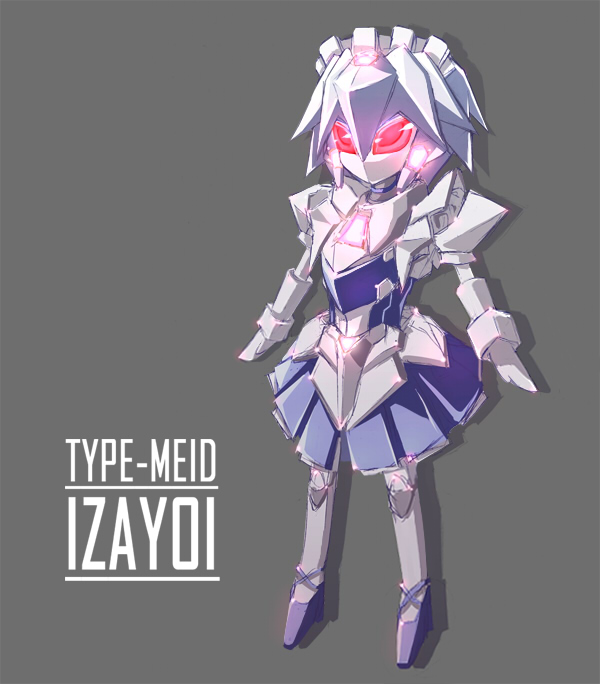 tooya, touya (the-moon), izayoi sakuya, touhou, silver hair, 1girl, braid, female focus, maid, mecha musume, mechanization, short hair, solo, twin braids