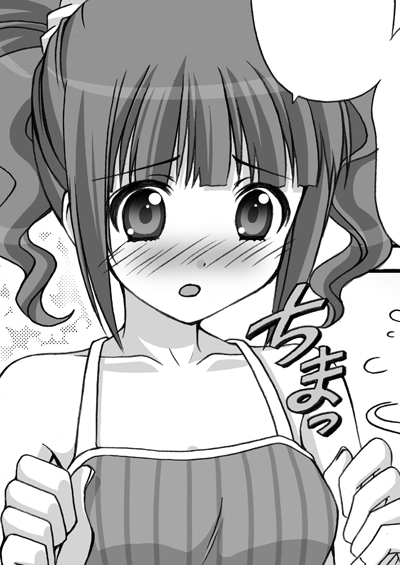itsuki sayaka, minase iori, takatsuki yayoi, idolmaster, idolmaster (classic), idolmaster 1, cosplay, greyscale, minase iori (cosplay), monochrome, solo, twintails