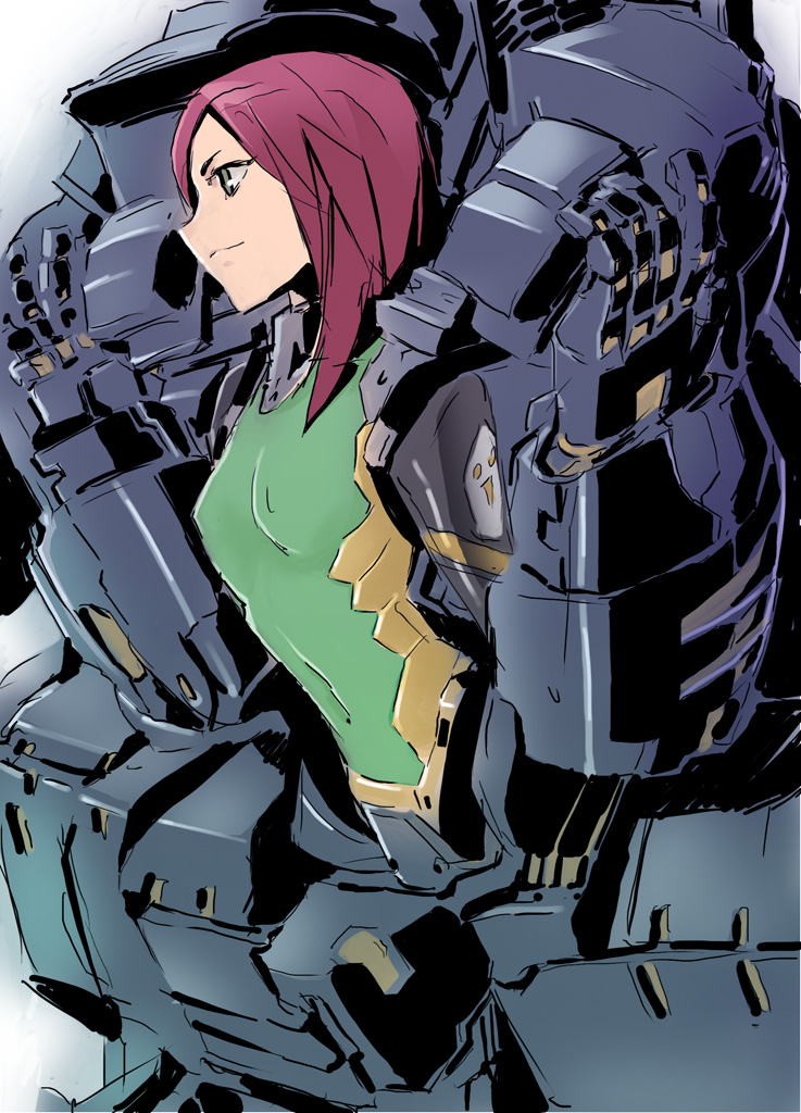 kawamura rukanan, original, 1girl, blue eyes, female focus, mecha musume, red hair, solo