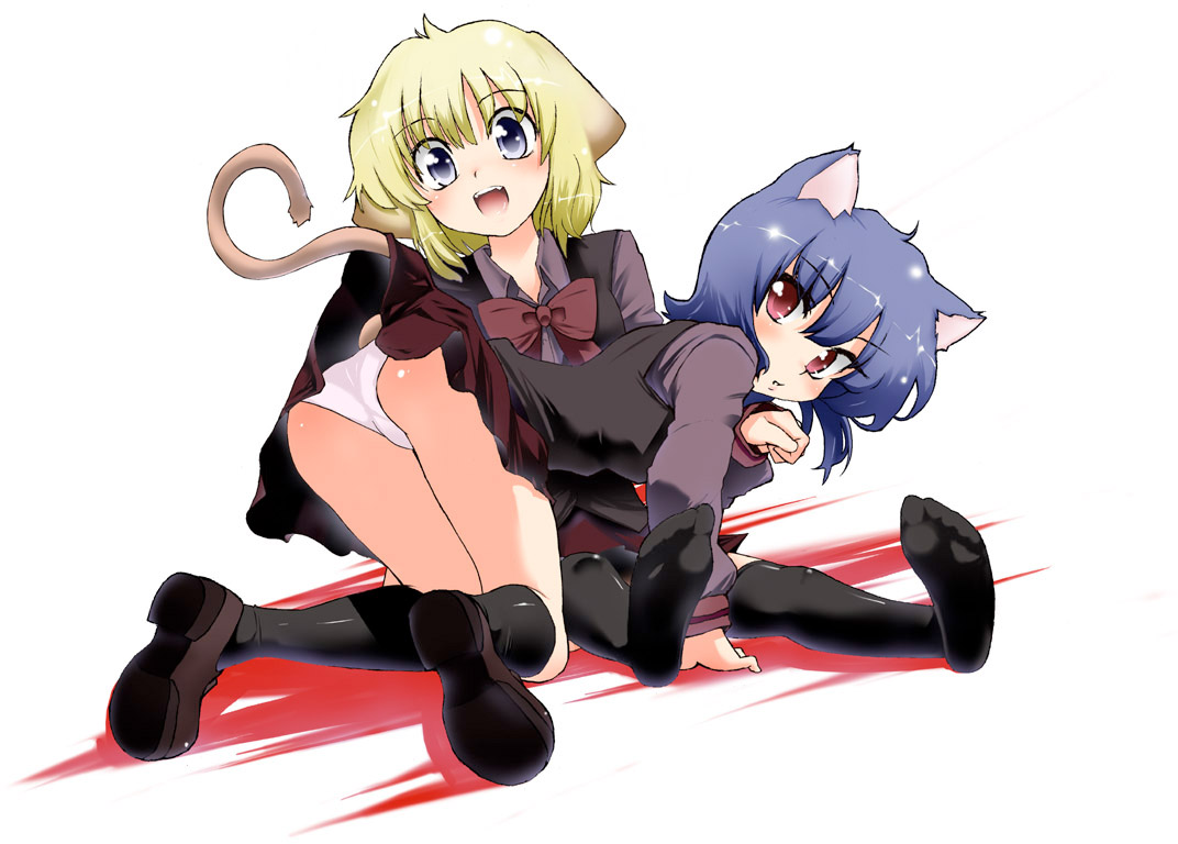 mochi (circle rin), copyright request, all fours, animal ears, blush, cat ears, cat tail, feet, full body, no shoes, panties, socks, soles, tail, thighhighs, toes, underwear
