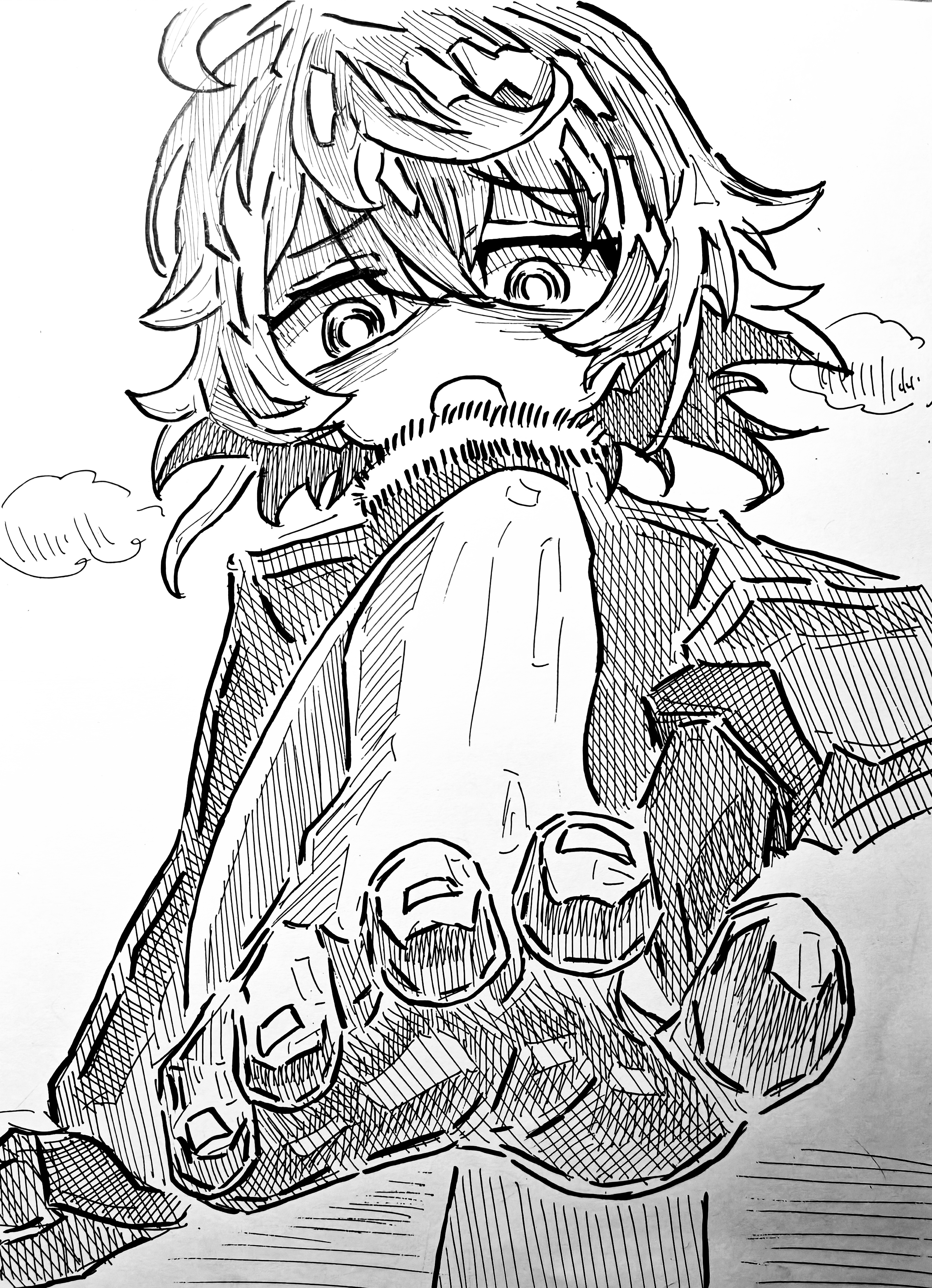 tanya degurechaff, artist request, tagme, barefoot, monochrome, sketch