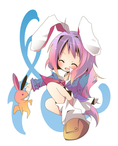 ana (rznuscrf), reisen udongein inaba, touhou, lowres, 1girl, :d, ^ ^, animal ears, blazer, closed eyes, female focus, gradient hair, grin, jacket, long hair, multicolored hair, open mouth, orange hair, purple hair, rabbit, rabbit ears, smile, solo