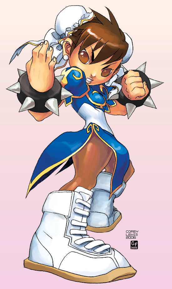 chun-li, capcom, street fighter, 1girl, bracelet, bun cover, china dress, chinese clothes, double bun, dress, female focus, hair bun, jewelry, pantyhose, pelvic curtain, solo, spiked bracelet, spikes
