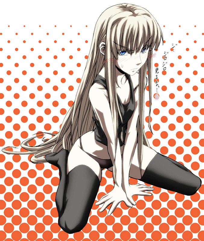 imizu (nitro unknown), evangeline a.k. mcdowell, mahou sensei negima!, 00s, 1girl, blue eyes, blush, female focus, kneeling, long hair, panties, solo, tank top, thighhighs, underwear, vampire, very long hair