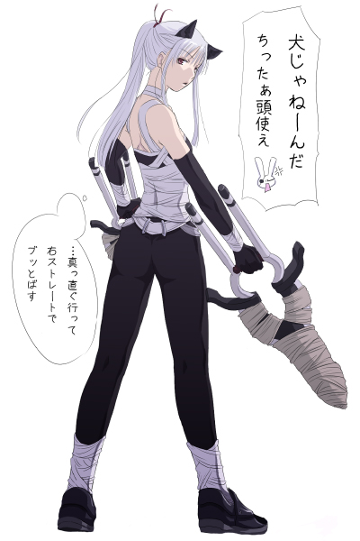 mr.romance, assassin (ragnarok online), kataasa-ko, katar assa child, ragnarok online, translation request, 1girl, albino, assassin, female focus, ponytail, red eyes, solo, white hair