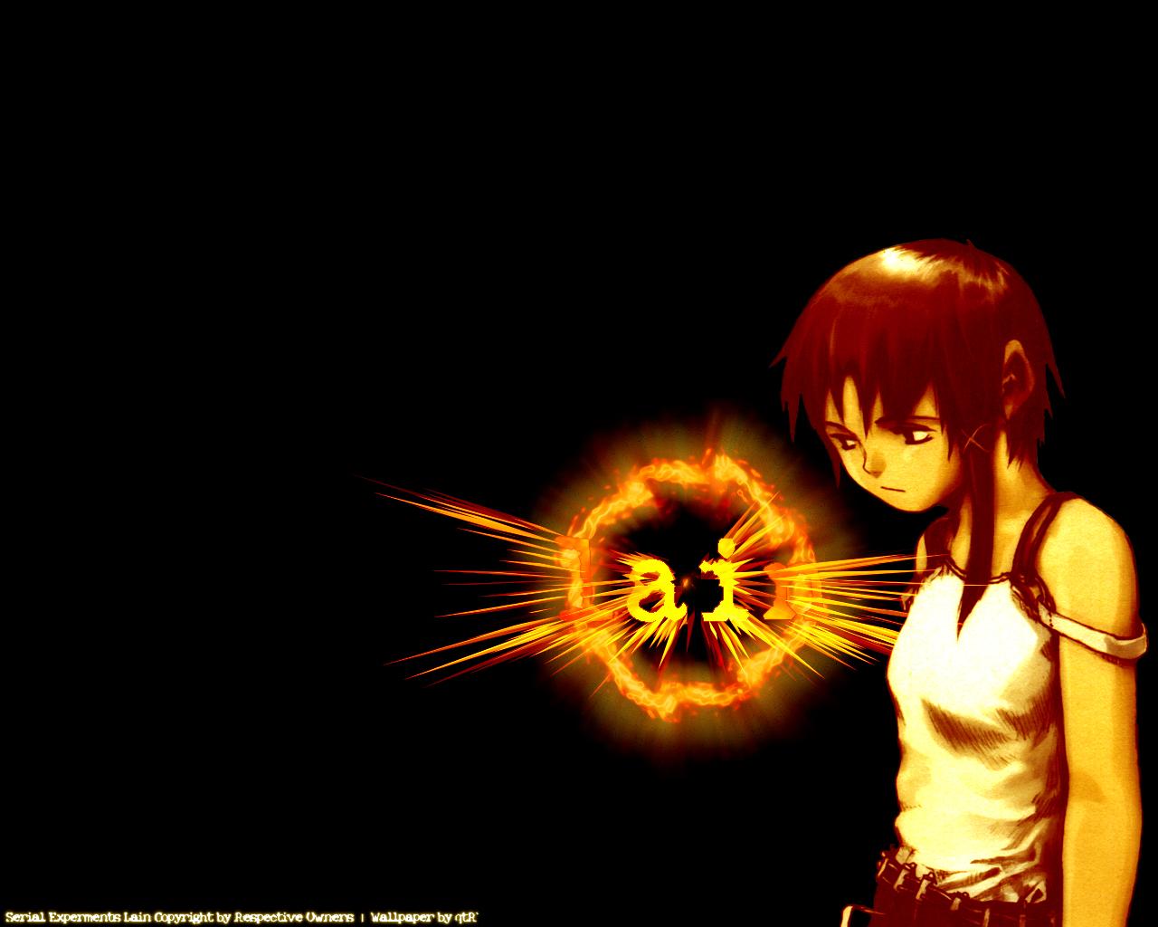 iwakura lain, serial experiments lain, tagme, 1990s (style), 1girl, black background, cowboy shot, female focus, solo
